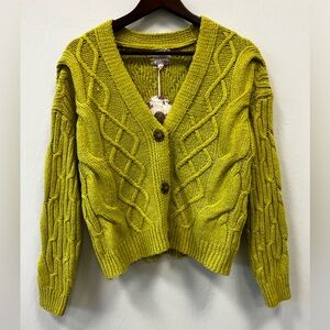 Pink Republic Lime Cable-Knit V-Neck Cardigan